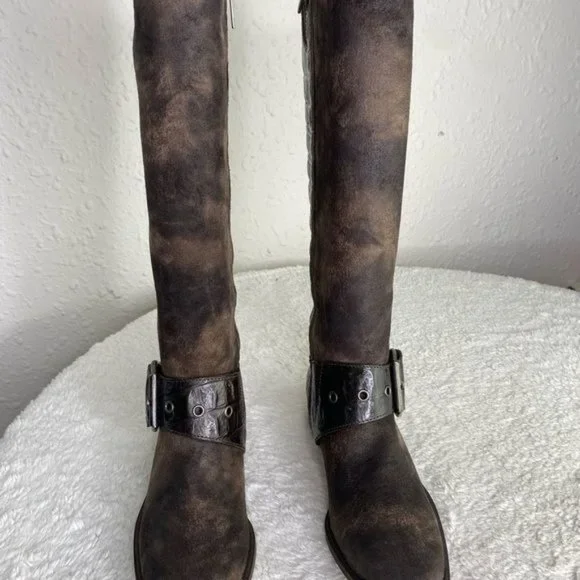 Ladies Donald J Pliner Brown Suede Alligator Knee High Zip Up Boots Size: 6.5 M - Picture 9 of 16